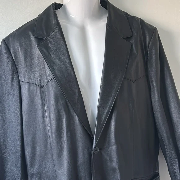Oakridge Men's Genuine Leather Black Blazer Oversized Long - Picture 4 of 12
